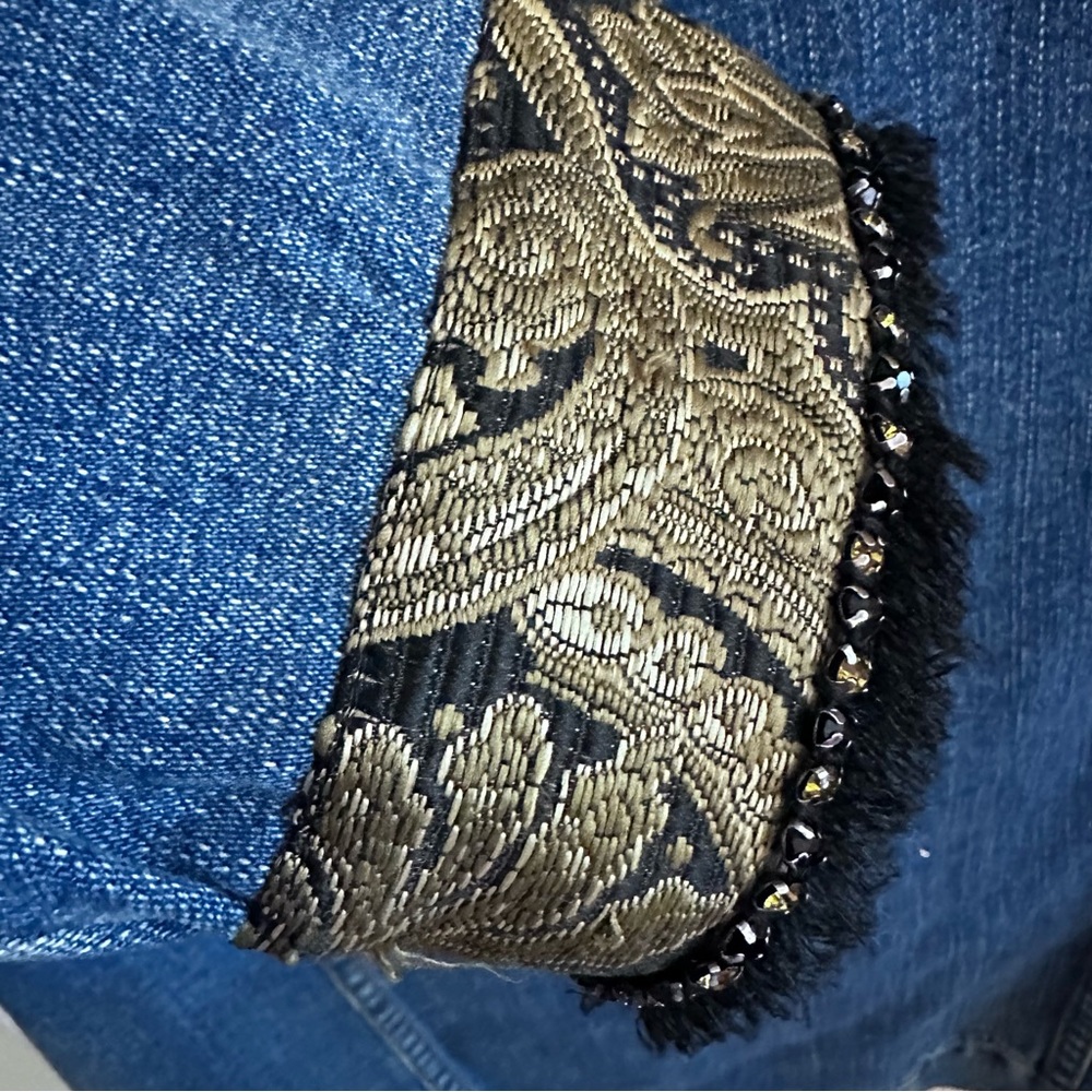 Blue Jean Brocade Jacket Rhinestone Bling Fall Jacket Versace Boho Medium - Picture 8 of 16